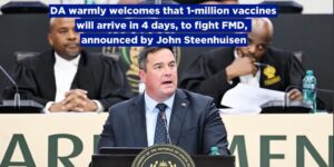 DA warmly welcomes that 1-million vaccines will arrive in 4 days, to fight FMD, announced by John Steenhuisen