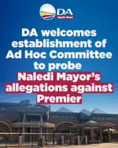 DA welcomes establishment of Ad Hoc Committee to probe Naledi Mayor’s allegations against Premier
