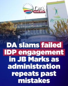 DA slams failed IDP engagement in JB Marks as administration repeats past mistakes