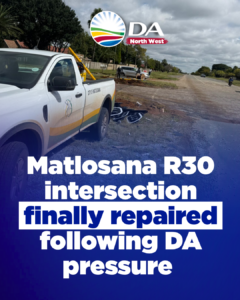 Matlosana R30 intersection finally repaired following DA pressure