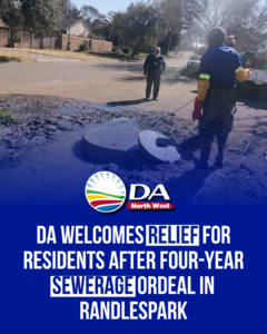 DA welcomes relief for residents after four-year sewerage ordeal in Randlespark