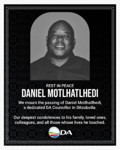 DA in Ditsobotla mourns the death of Cllr Daniel Motlhatlhedi