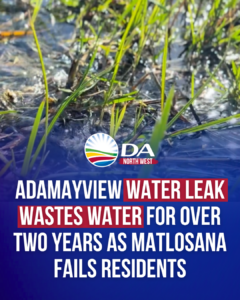 Adamayview water leak wastes water for over two years as Matlosana fails residents