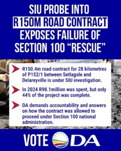 SIU probe into R150m road contract exposes failure of Section 100 “rescue”