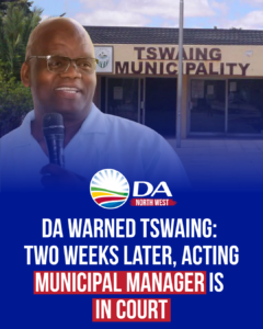 DA warned Tswaing: two weeks later, acting MM is in court