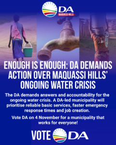 Enough is Enough: DA demands action over Maquassi Hills’ ongoing water crisis