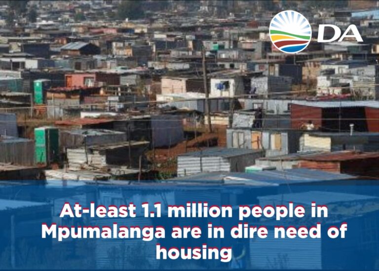 Atleast 1.1 million people in Mpumalanga are in dire need of housing