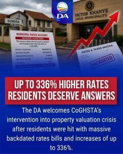 DA welcomes CoGHSTA intervention into property valuation crisis in Victor Khanye