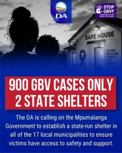 GBVF prone Mpumalanga has only two state run shelters for victims