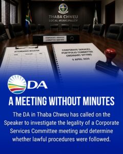 DA in Thaba Chweu questions legality of Corporate Services Committee Meeting