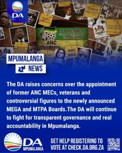 Newly appointed MEGA and MTPA Boards are another example of ANC cadre deployment