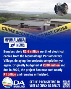Theft at Mpumalanga’s Provincial Key Point, delays handover of project for another month