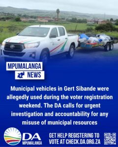 DA in Gert Sibande calls for investigation into alleged misuse of municipal fleet