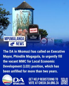 DA in Nkomazi urges mayor to fill vacant MMC for LED post
