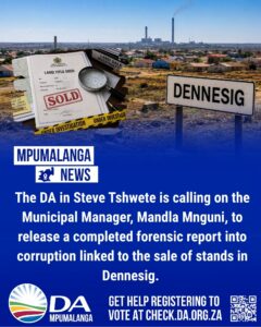 DA in Steve Tshwete urges municipality to release land sale corruption findings