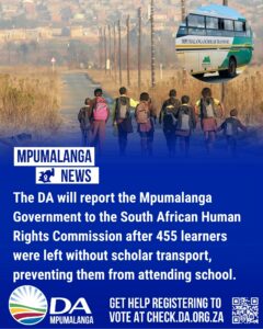 DA to report Mpumalanga Government over denial of 455 learners’ education rights