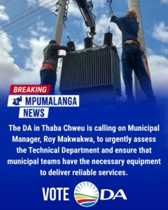 DA in Thaba Chweu fights to address equipment shortage in electrical department