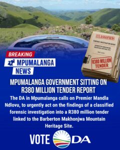 Mpumalanga government sitting on R380 million tender report