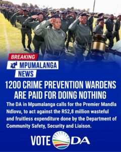 Over R52 million paid to Crime Prevention Wardens who are sitting at home doing nothing