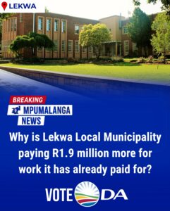 DA in Lekwa uncovers more shortcomings in municipality’s R1.9 million contract extension