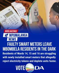 DA in Mbombela urges management to look into faulty electrical smart meter boxes