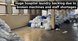 Huge hospital laundry backlog due to broken machines and staff shortages