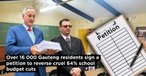 Over 16 000 Gauteng residents sign a petition to reverse cruel 64% school budget cuts