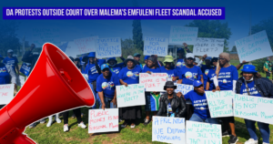 DA protests outside court over Malema’s Emfuleni Fleet scandal accused