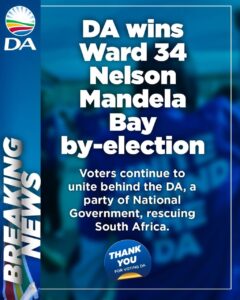 DA victorious in highly contested NMB Ward 34 by-election