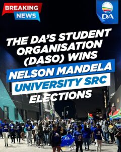 Landslide SRC victory at Nelson Mandela University for DA Student Organisation