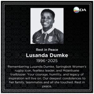 DA extends condolences on the passing of Lusanda Dumke