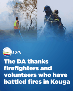 The DA thanks firefighters and volunteers who have battled fires in Kouga