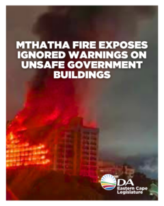 DA demands accountability after Mthatha Public Building fire