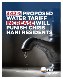 DA objects to 342% Chris Hani water tariff increase
