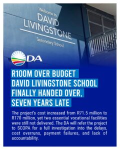 R100m over budget, David Livingstone school finally handed over, seven years late