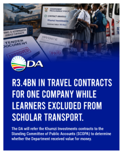 R3.4bn in official travel contracts for one company while learners are excluded from scholar transport
