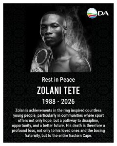 DA mourns the murder of boxing champion Zolani Tete