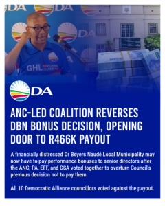 ANC-led coalition reverses DBN bonus decision, opening door to R466k payout