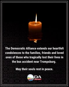 DA extends our heartfelt condolences following a tragic bus accident in the Free State