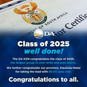 DA congratulates KZN Class of 2025 on outstanding matric performance